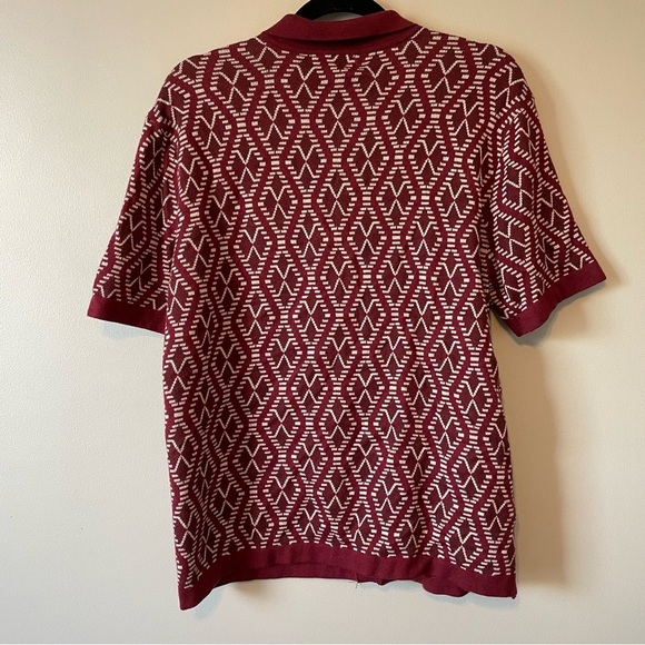 Art of Rhetoric short sleeve sweater button up shirt maroon diamond knit sz M - Picture 2 of 9